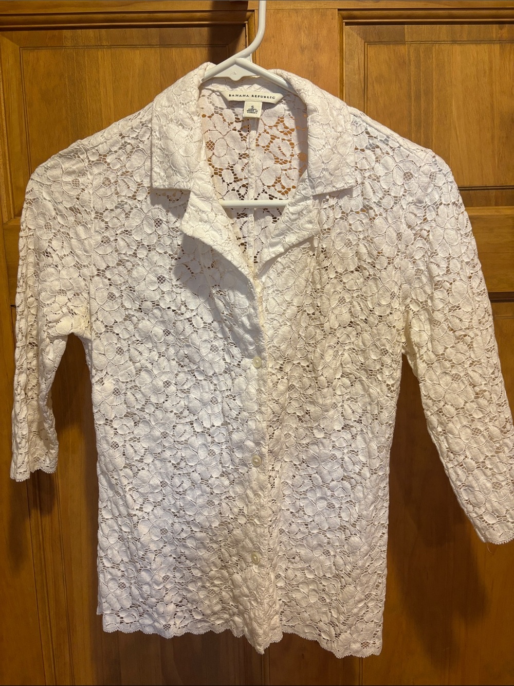 Banana Republic White Lace Button-Down Shirt